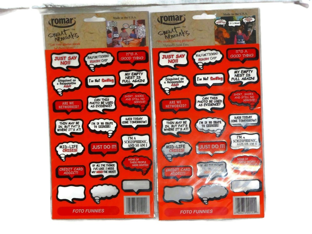 2 PK SMART REMARKS PHOTO CAPTIONS STICKERS BY ROMAR – FOTO FUNNIES – 42 STICKERS