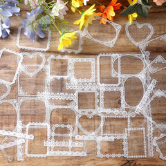 120 PCS White Lace Stickers, Waterproof Scrapbook Lace Sticker, Transparent Wedd