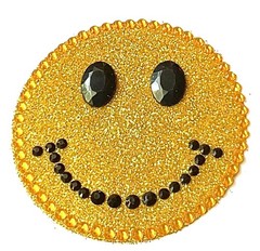 Lg. Smiley Face Rhinestone & Glitter Adhesive Gem Sticker 2.5”, Retro/Hippie