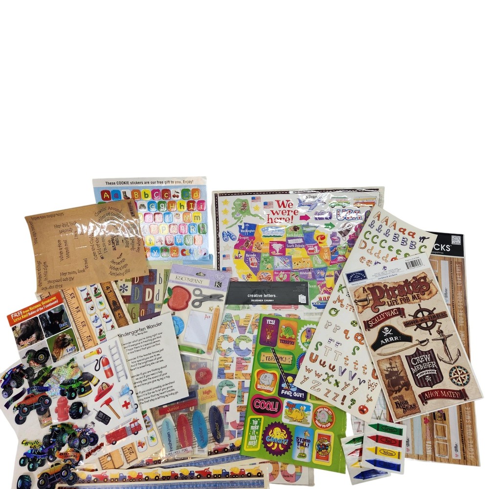 School Educational Planner Sticker Lot Alphabet Reward Pirate Truck Animals