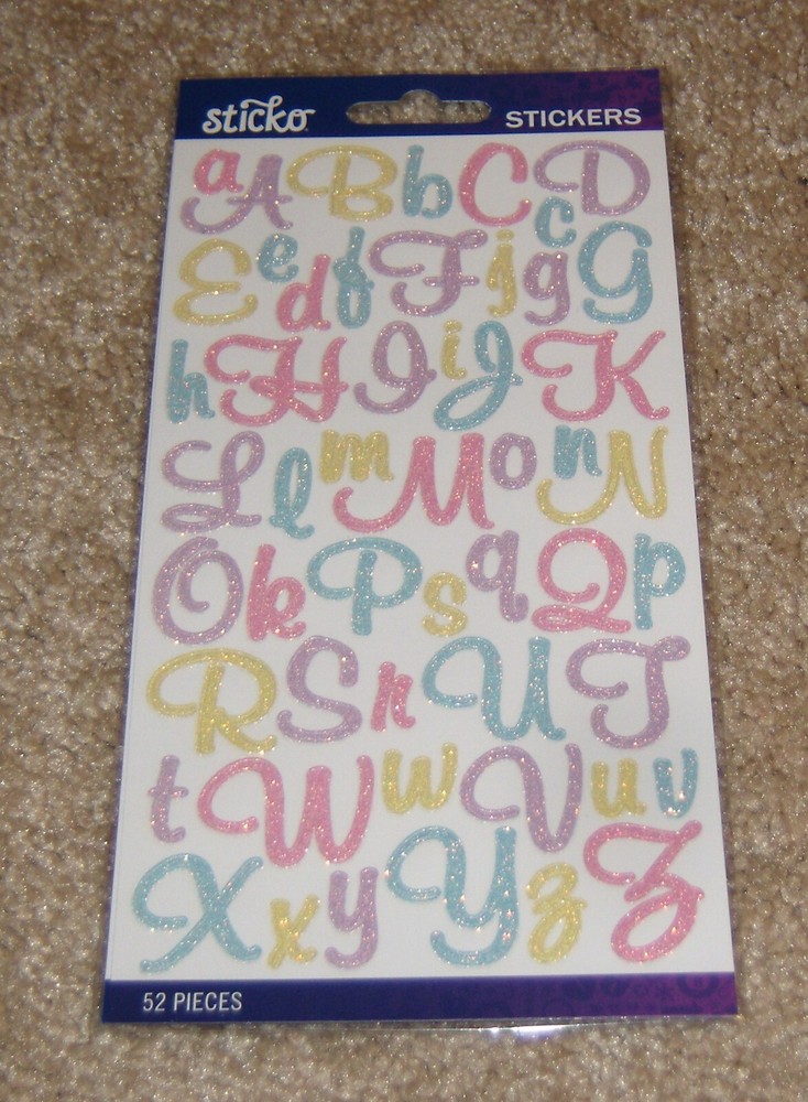 EK Success Sticko Small Alphabet Sticker ~ Trendy Pastel Glitter Mural Script