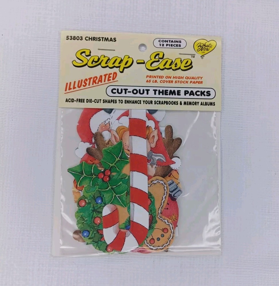 Vintage Scrap Ease Illustrated Cut Out Christmas Theme Citouts Scrapbooking Card
