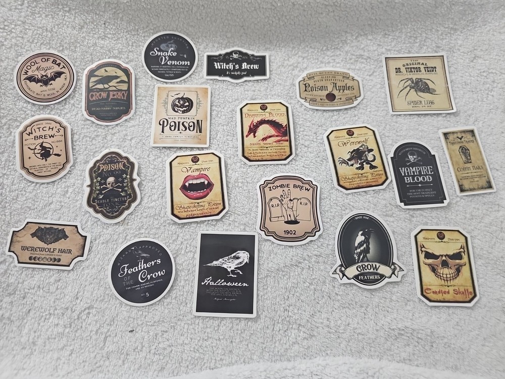 20 Dark Acedemia Apothecary Labels Vintage Style Halloween Tonic Potion Stickers