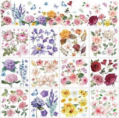 Floral Rub on Transfers: 12 Sheets for Vivid Craft and Home Decor, 5.5×5.7 Inch