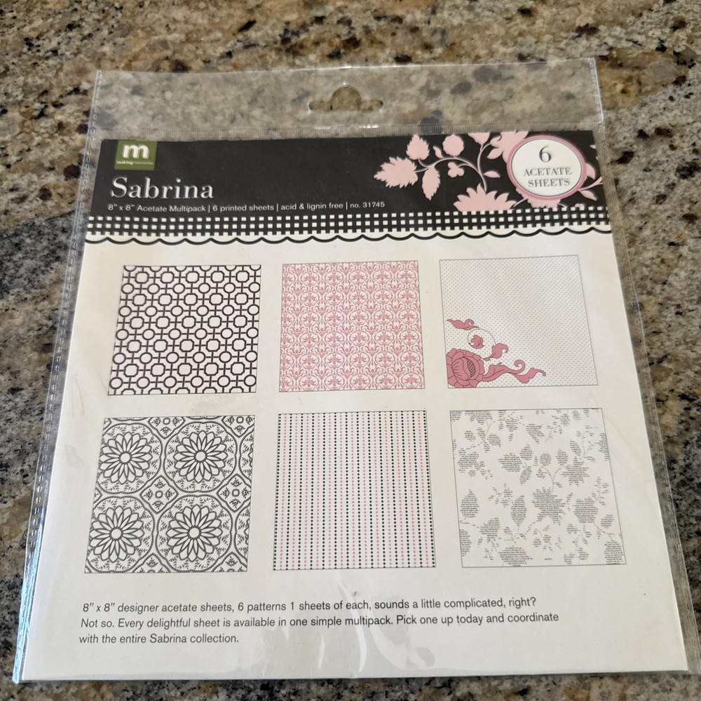 NEW Making Memories Sabrina Acetate Sheets 8×8 multipack, Pink, Black Set of 6