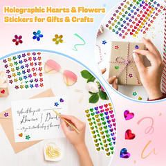 1728Pcs Holographic Rainbow Floral Flowers and Hearts Stickers 0.6″, Sparkly …