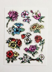 Vtg Flowers Stickers Vending Prism Roses Sunflowers Strawberry
