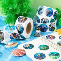 1200Pcs Round Ocean Stickers Roll – 16 Fun Designs for Scrapbooking & Crafts