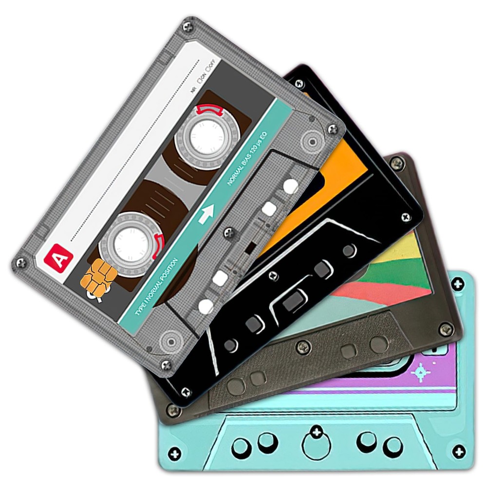 4PCS Audio Tape Credit Card Skin Stickers Set, Waterproof Debit Colourful