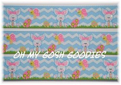7/8 BLUE CHEVRON GLITTER LITTLE BUNNY FOO FOO GROSGRAIN RIBBON RABBIT EGG 4 BOW
