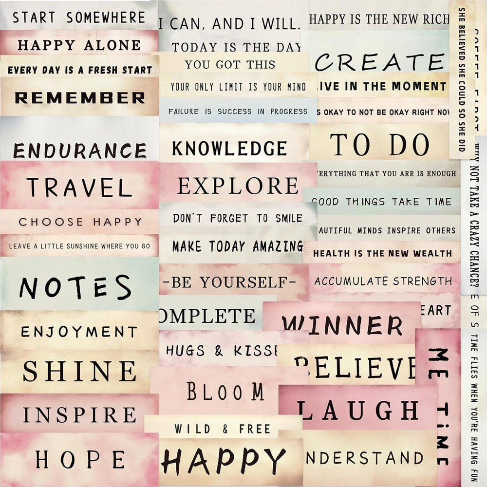 50PCS Boho Word Stickers for Journaling, Vintage Motivational Quote Stickers for