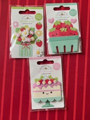#D107 – BERRY SWEET Strawberries Shortcake & Flowers 3D Doodle-Pops 3D Stickers