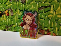 Vintage Stickers Spicy Devil Girl Prism Vending Machine Sticker VTG