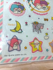 Vintage 1976 Sanrio Little Twin Stars Large Mascot Stickers Seals Sheet 8 x 10