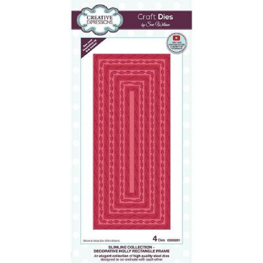 CREATIVE EXPRESSIONS – METAL CUTTING DIE – SLIMLINE – DECORATIVE HOLLY RECTANGLE