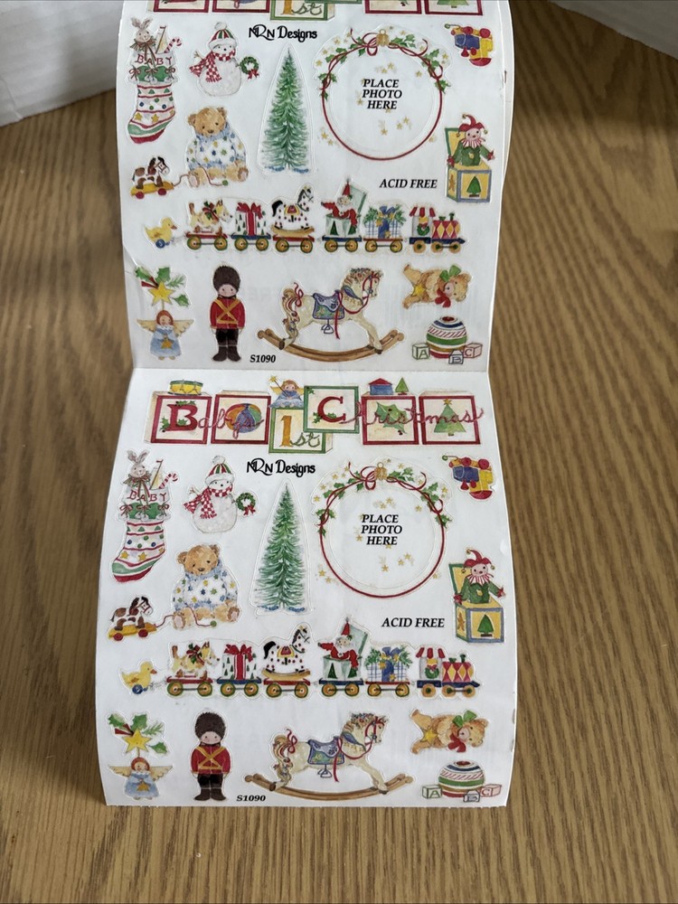 Vintage NRN Designs Babys 1st Christmas Sticker ROLL Train, Toys, Baby Stickers