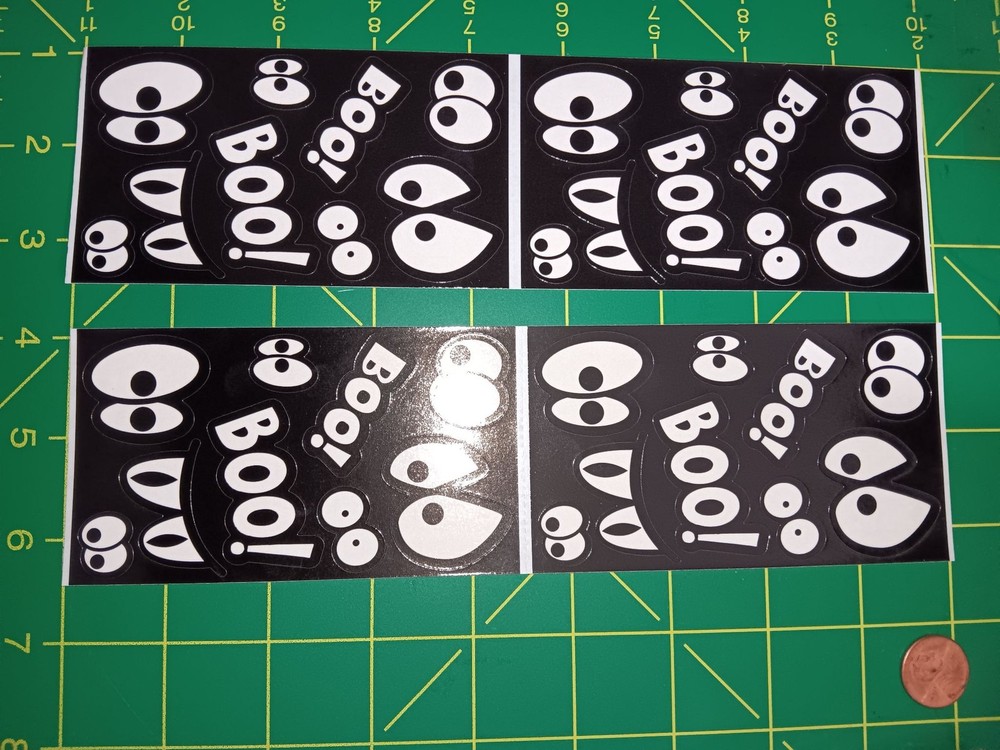 Halloween Boo Stickers Lot 4 Black White Eyes Decals Sheet Cartoon Vinyl Cute