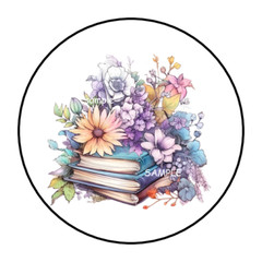 30 FLORAL BOOKS ENVELOPE SEALS STICKERS LABELS TAGS 1.5″ ROUND READING BOOK CLUB