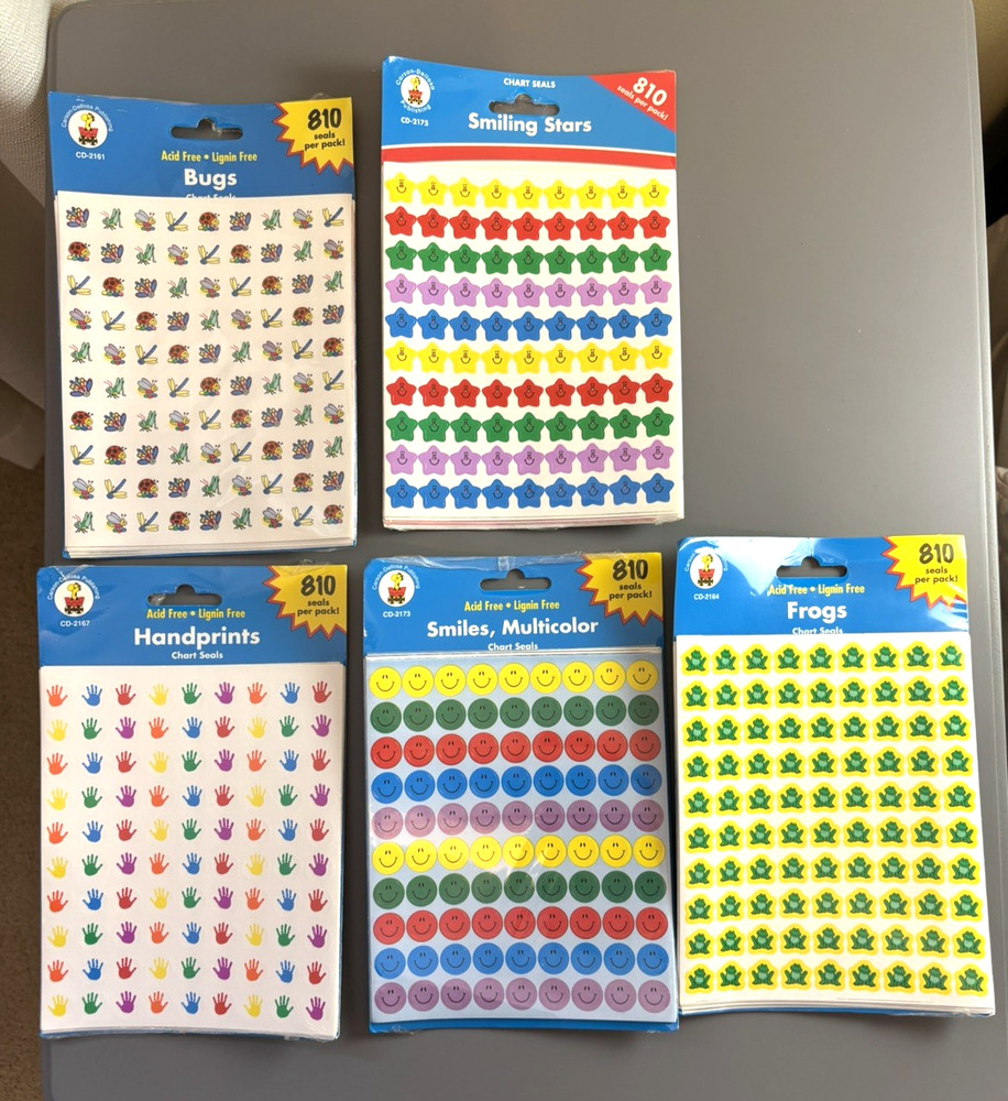 Carson Dellosa Sticker Frog Bugs Stars Smileys Handprints New Sealed 90s School