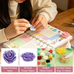 20mm Resin Rose Flatback Charms, 40 Pcs Cabochon Embellishment, Shiny Violet