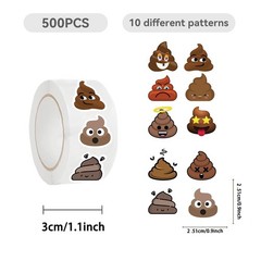 500PCS Poop Stickers 10 Styles Sticker Rolls Funny Meme Stickers Poop Party F…