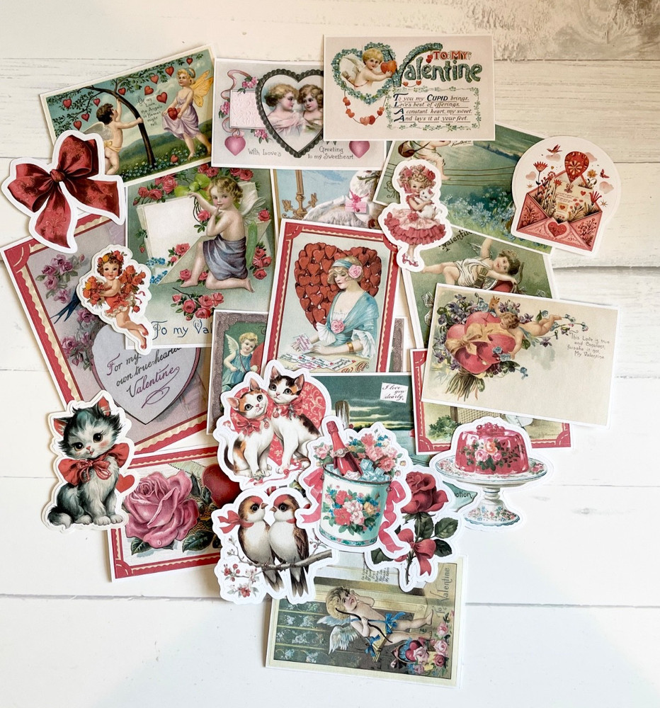 25 Valentine Vintage Junk Journal Stickers Scrapbook Supply Papercraft Ephemera