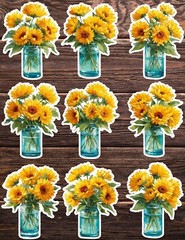 Painted Sunflowers Die Cut Vinyl Stickers Set Scrapbooking Laptop Waterbottle