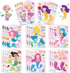 48PCS Mermaid Stickers for Kids, Make-A-Face Stickers for Crafts & Activities