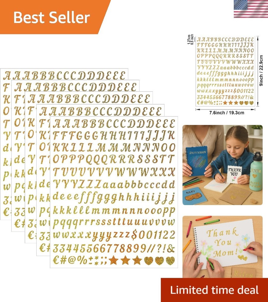0.5 Inch Small Letter Sticker, Golden Vinyl Self Adhesive Alphabet Number Sticke