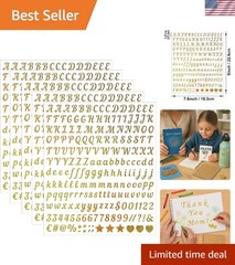 0.5 Inch Small Letter Sticker, Golden Vinyl Self Adhesive Alphabet Number Sticke