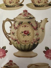 Vintage John Grossman Gifted Line Victorian Rose Tea Set 7 Die Cut Stickers NOS