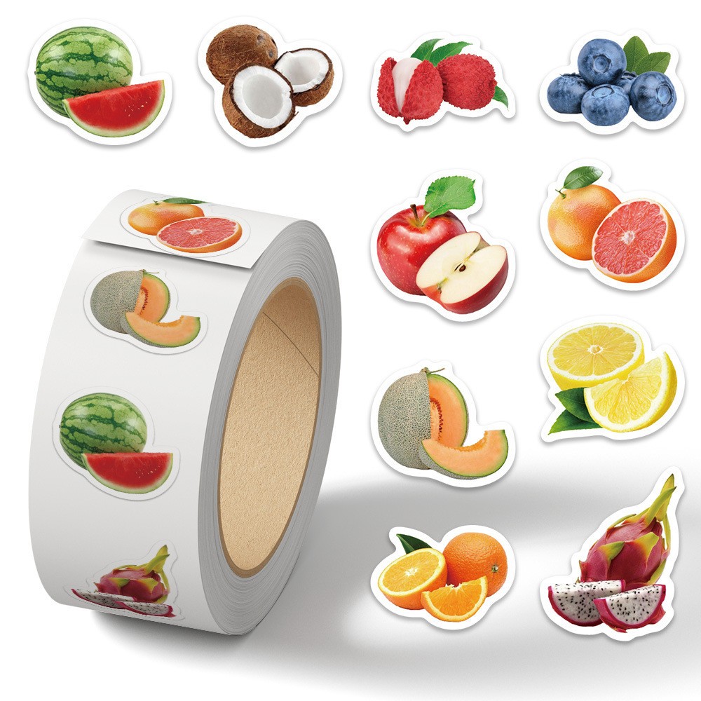 500Pcs/Roll Fruit Theme Stickers – Seals for Laptop/Journal/iPad/Guitar/Skateboa