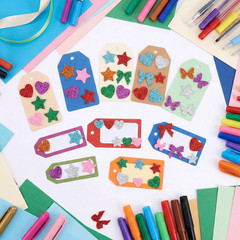 150PCS Glitter Foam Heart Stickers, Colorful Bow Heart Star Glitter Foam Sticker