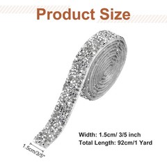 3/5 Inch x 1 Yard Crystal Rhinestone Sticker Ribbon Silver