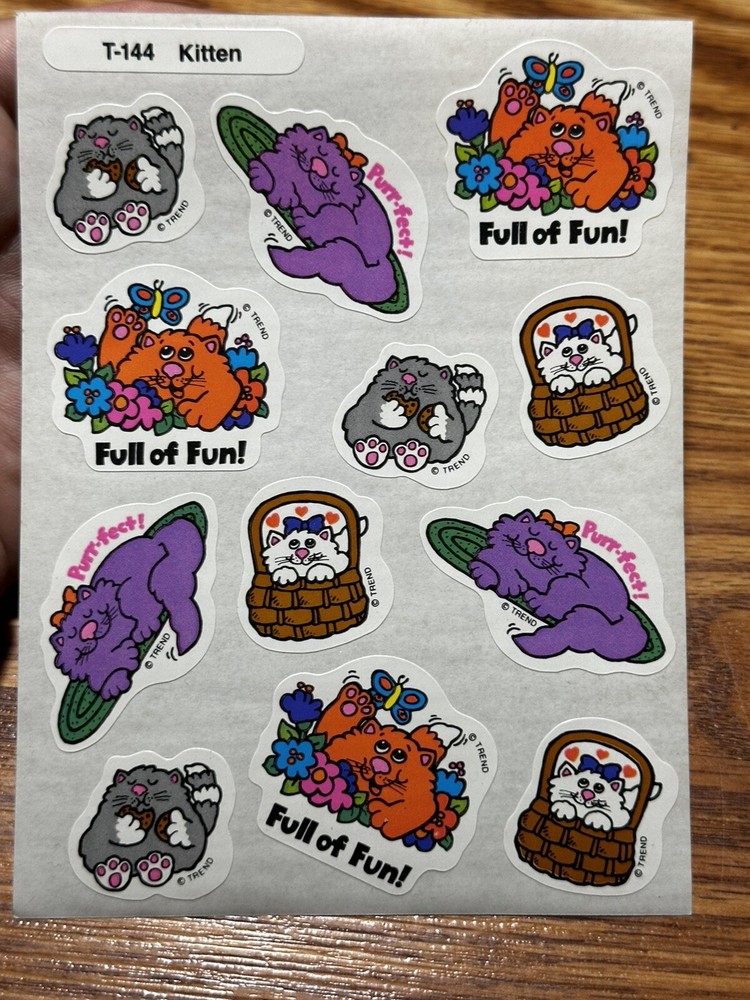 Vintage 90s Trend Scratch N’ Sniff Stickers Kitten Smell T-144 Rare