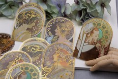 Mucha PET stickers | 10pcs PET Stickers Mucha vintage style pattern woman myster