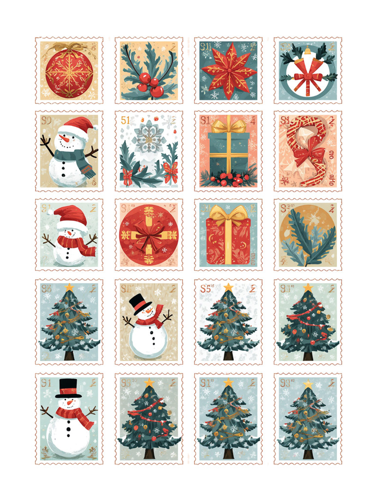 Christmas Stamp Card Toppers Junk Journal Supplies Scrapbook