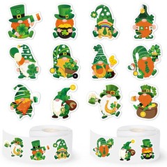 1000 Pcs St. Patrick’s Day Stickers Roll Cartoon Gnome Lucky Clover Self-Adhes