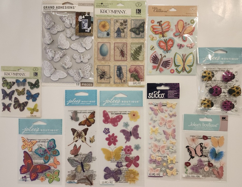 Lot Of 10 JOLEE’S BOUTIQUE K&Co Sticko Scrapbooking Stickers BUTTERFLIES