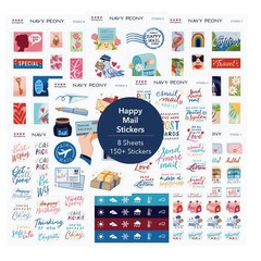 Navy Peony Happy Mail Stickers (8 Sheets, 130+ Small Postal Theme Colors