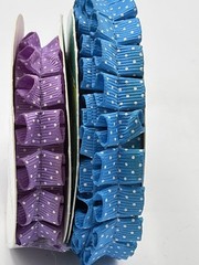 Lot 2 Ruffle Ribbon Spool 5/8in Polka Dot Grosgrain Blue Purple Hair Bow Trim