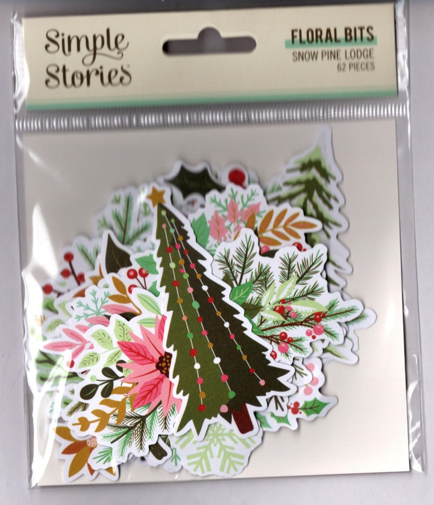Simple Stories SNOW PINE LODGE FLORAL BITS (62pc) DIE-CUTS scrapbooking