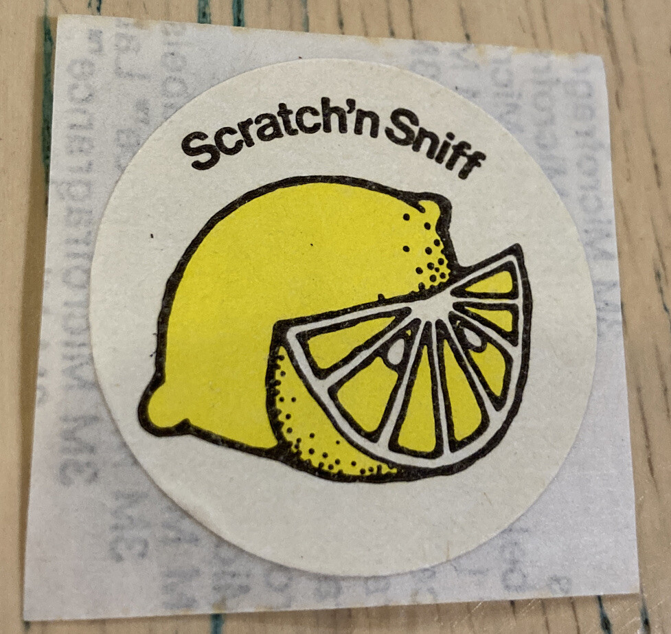 Vintage 1980’s 1.5” Matte Round Scratch ‘n Sniff Lemon Circle Sticker