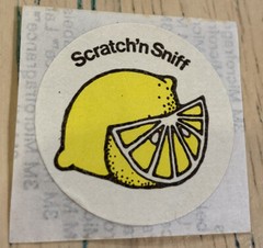 Vintage 1980’s 1.5” Matte Round Scratch ‘n Sniff Lemon Circle Sticker