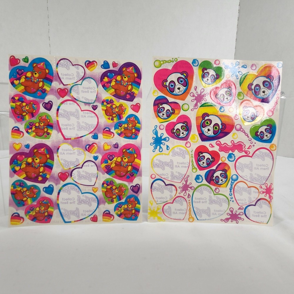 Lot of 2 Partially Used Lisa Frank Rainbow Teddy Panda Bear Stickers Vtg 1989