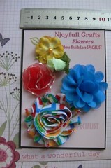 RED GREEN BLUE YELLOW MIXED -Fabric Organza Flowers 15-65mm 5 Flower Pk O5 B NJC