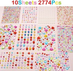 2774pcs Gem Stickers Jewels for Crafts, Self Adhesive Rhinestone Small, Color