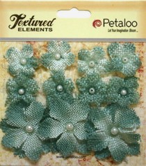 Burlap Flowers ANTIQUE BLUE Approx 8 @ 2cm & 3 @ 4cm across Petaloo 1208 BUR K