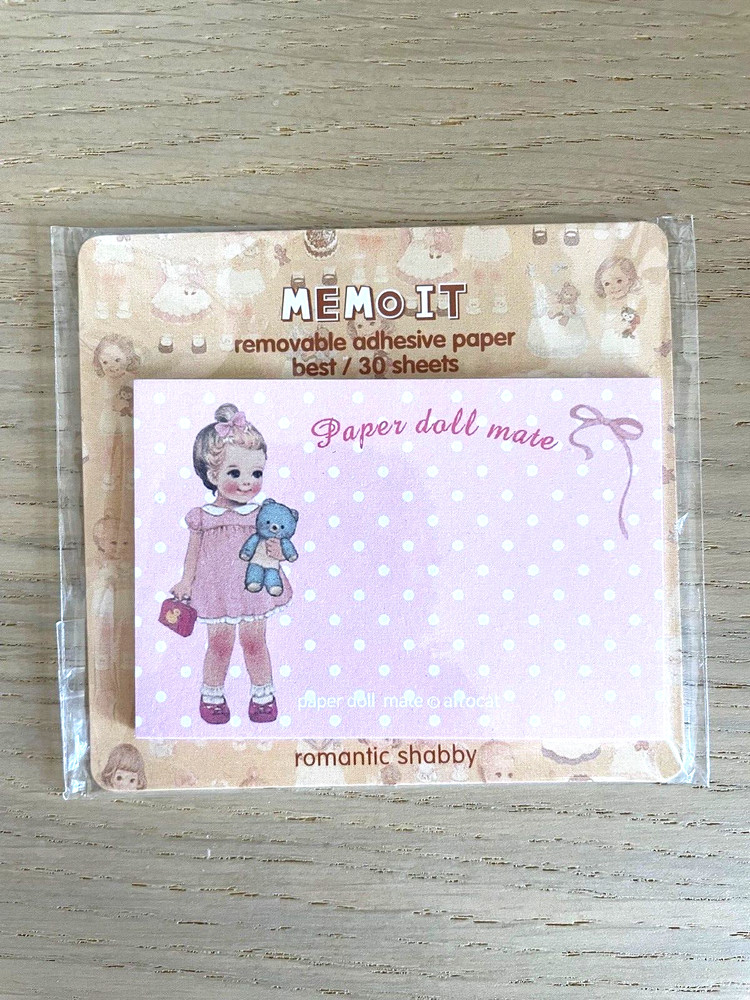 1 SET Korean Vintage Paper Doll Memo Pad, 30 Sheets 7.5x5cm, Polka Dot Pink