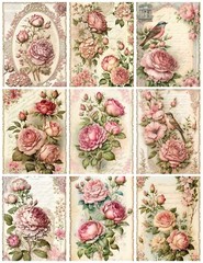 Set of 9 Vintage Shabby Chic Garden Roses #2 Craft STICKERS – Just Cut & Use!